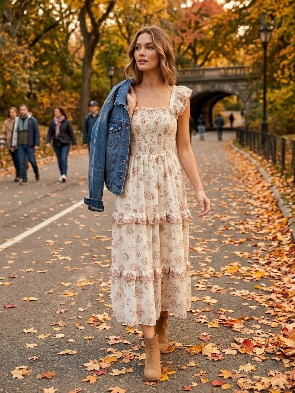 Haute Hippie Cream Floral Smocked Midi Dress